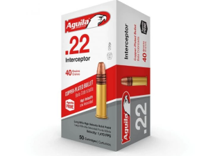 Aguila Ammunition .22 LR Interceptor Rifle Ammo - 40 Grain | Copper Plated Solid Point | 50rd Box