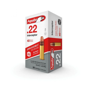 Aguila Ammunition .22 LR Interceptor Rifle Ammo - 40 Grain | Copper Plated Solid Point | 50rd Box