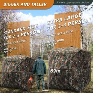 Hunting Blind with Floor Mat, 360 Degree See Through Ground Blind with Carrying Bag, 2/3/4 Person Pop Up Camouflage Tent Portable Concealed Shelter
