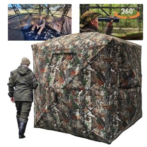 Hunting Blind with Floor Mat, 360 Degree See Through Ground Blind with Carrying Bag, 2/3/4 Person Pop Up Camouflage Tent Portable Concealed Shelter - Image 9
