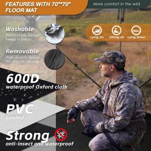 Hunting Blind with Floor Mat, 360 Degree See Through Ground Blind with Carrying Bag, 2/3/4 Person Pop Up Camouflage Tent Portable Concealed Shelter - Image 5