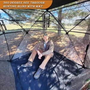Hunting Blind with Floor Mat, 360 Degree See Through Ground Blind with Carrying Bag, 2/3/4 Person Pop Up Camouflage Tent Portable Concealed Shelter - Image 6
